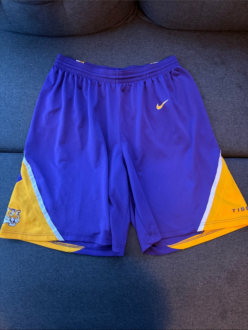 Vintage Y2K Authentic Nike Team LSU Tigers Basketball Shorts XXL Purple Gold
